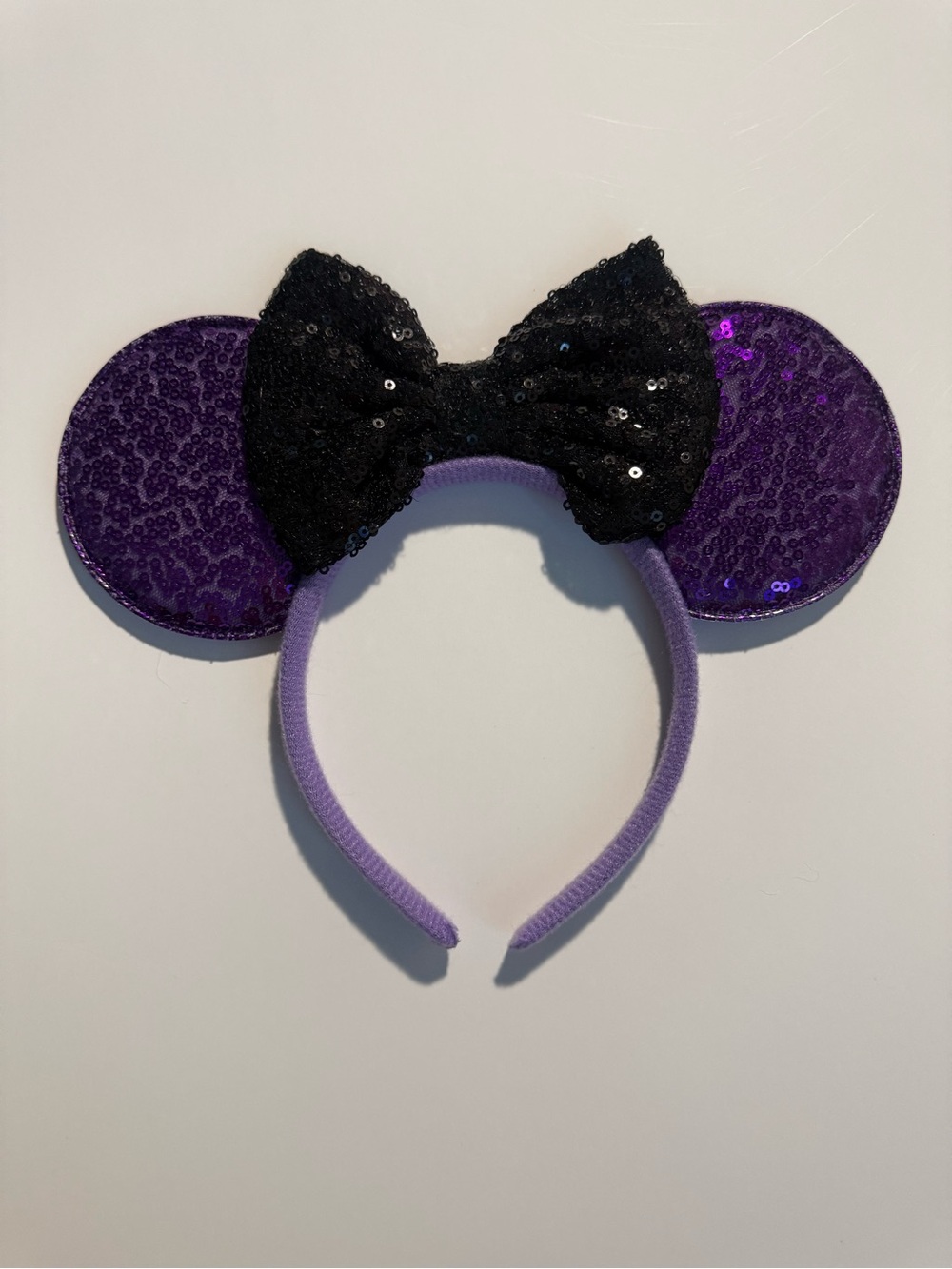 Kids Purple Sequin Mouse Ear Headband with Black Bow - Costume Accessory